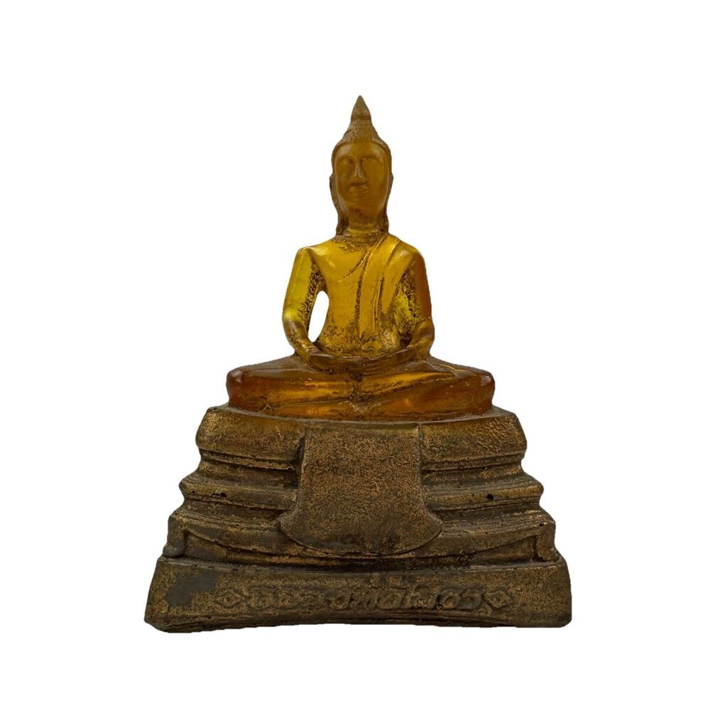 Vintage Style Thai Buddha Statue Resin Gold Meditation Figurine Decor